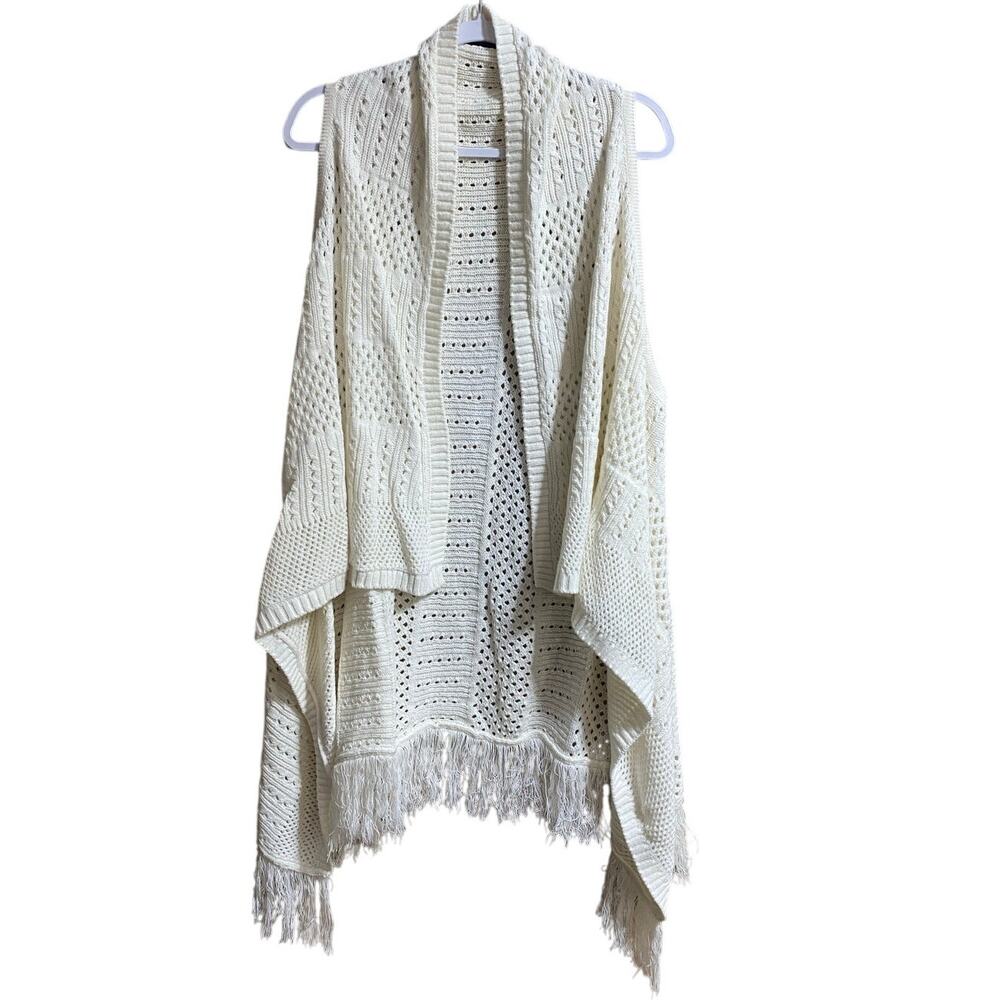 My Michelle Womens Sweater Vest Large White Waterfall Style Tiered Poncho
